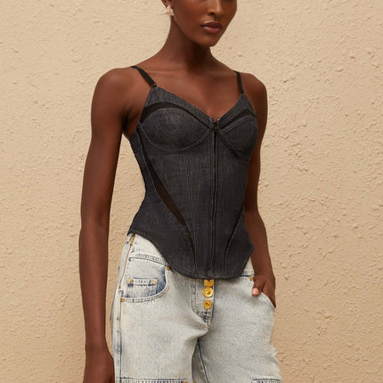 Veera Indigo Blue Bustier Denim Top in Blue color