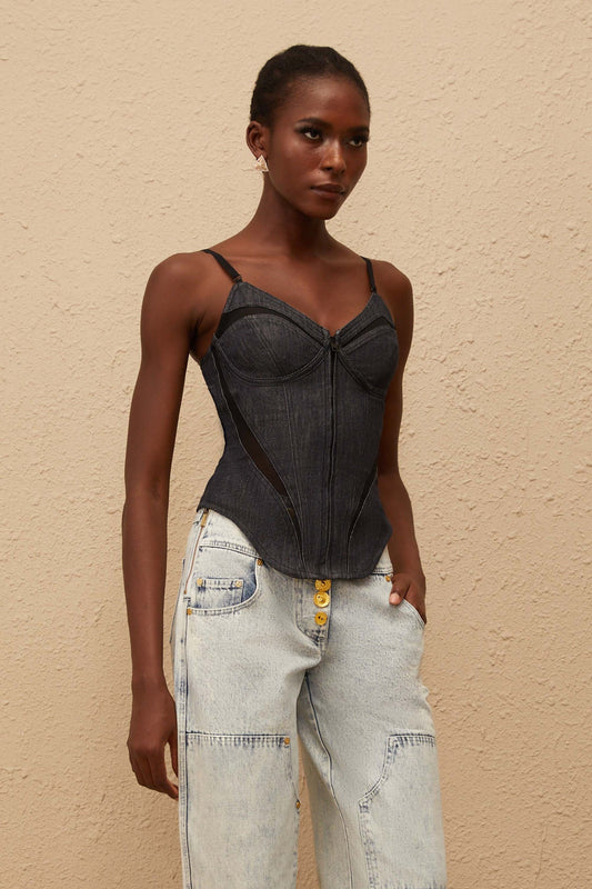 Veera Indigo Blue Bustier Denim Top