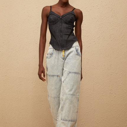 Veera Indigo Blue Bustier Denim Top in Blue color