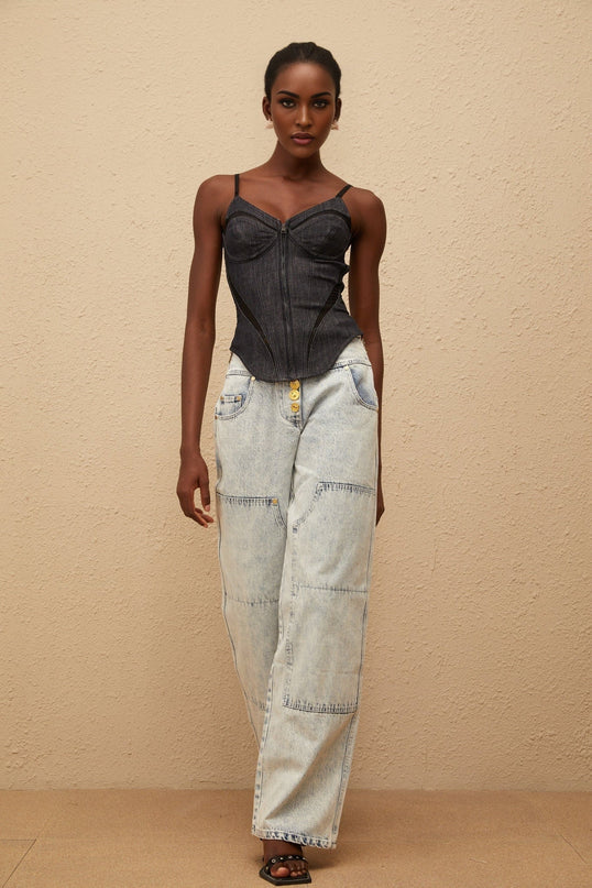 Veera Indigo Blue Bustier Denim Top in Blue color