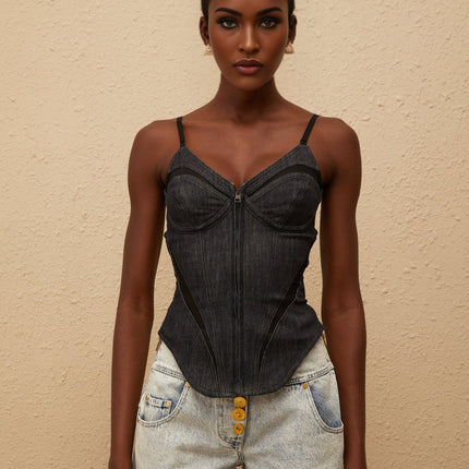 Veera Indigo Blue Bustier Denim Top in Blue Color