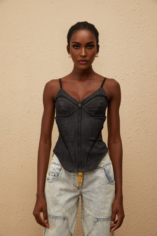 Veera Indigo Blue Bustier Denim Top in Blue Color