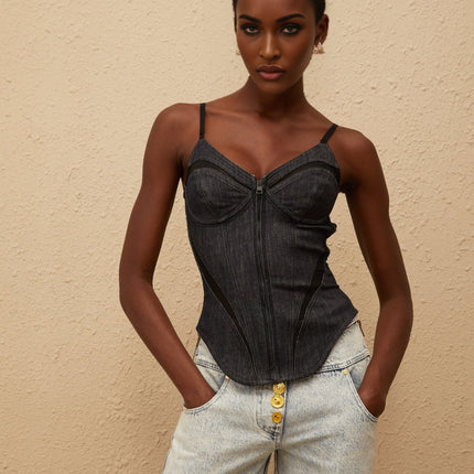 Veera Indigo Blue Bustier Denim Top in Blue color