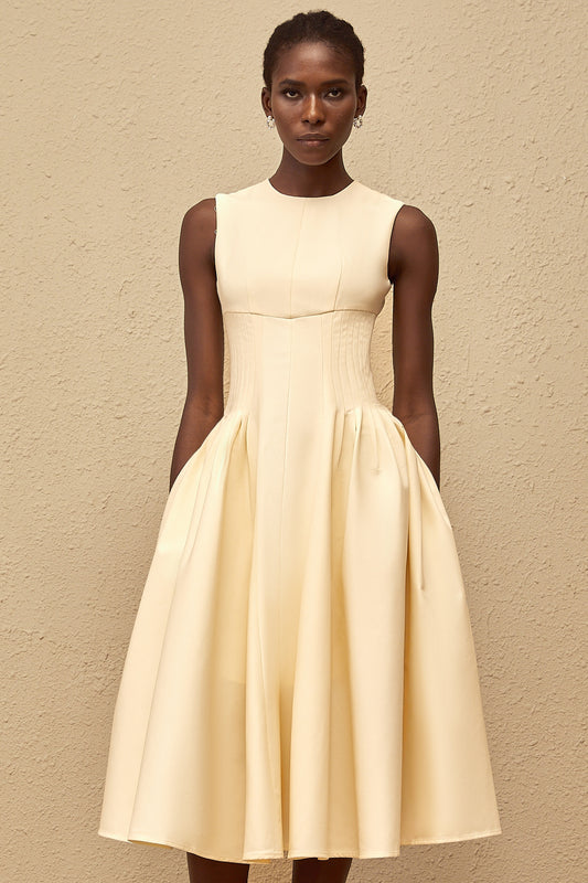 Velours Neutral Voluminous Midi Dress