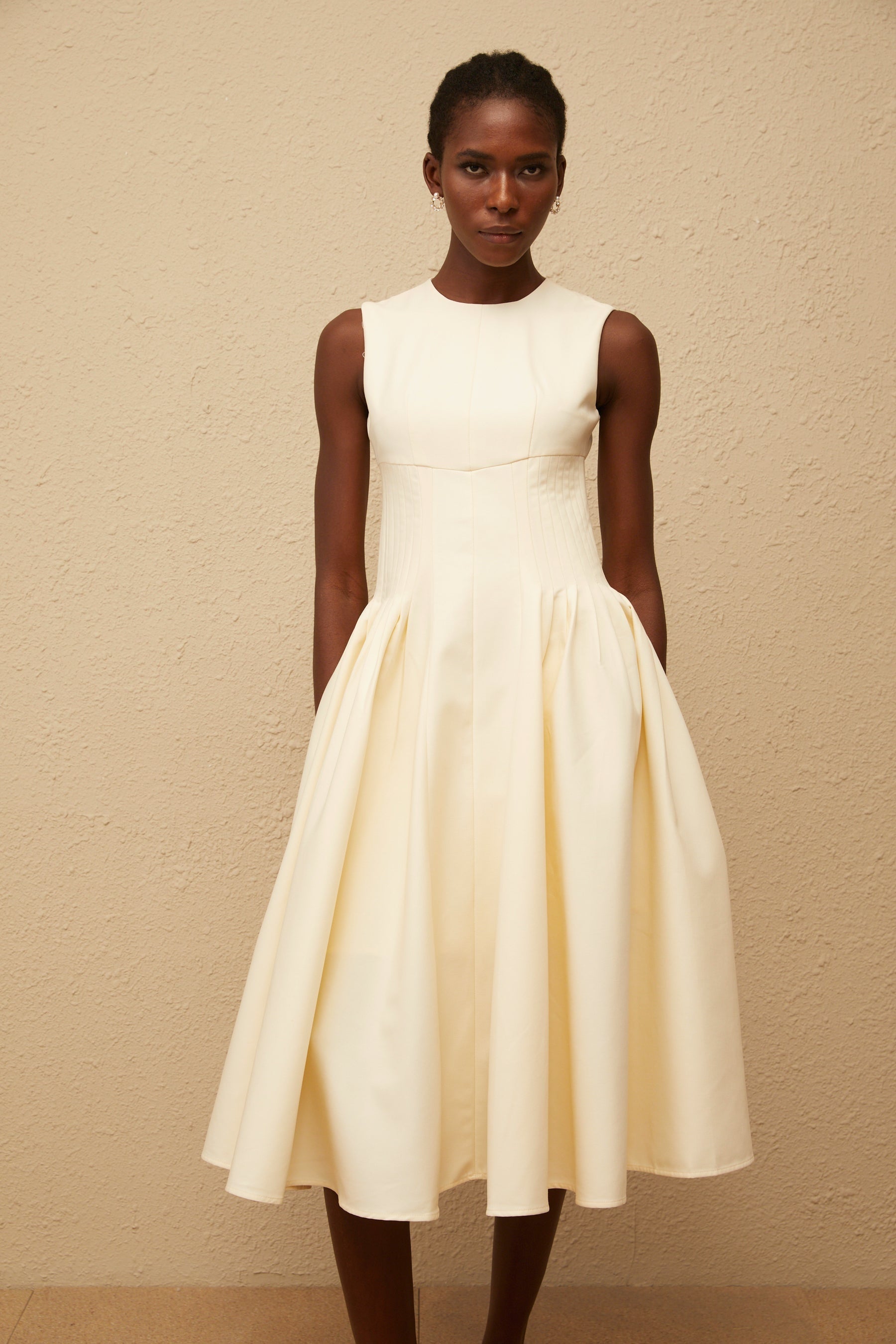 Velours Neutral Voluminous Midi Dress
