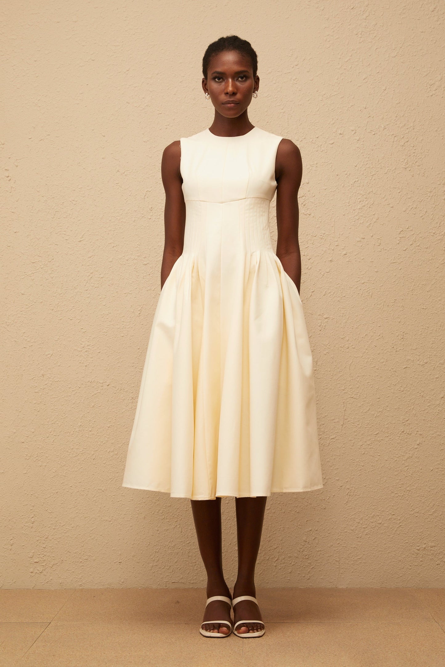 Velours Neutral Voluminous Midi Dress