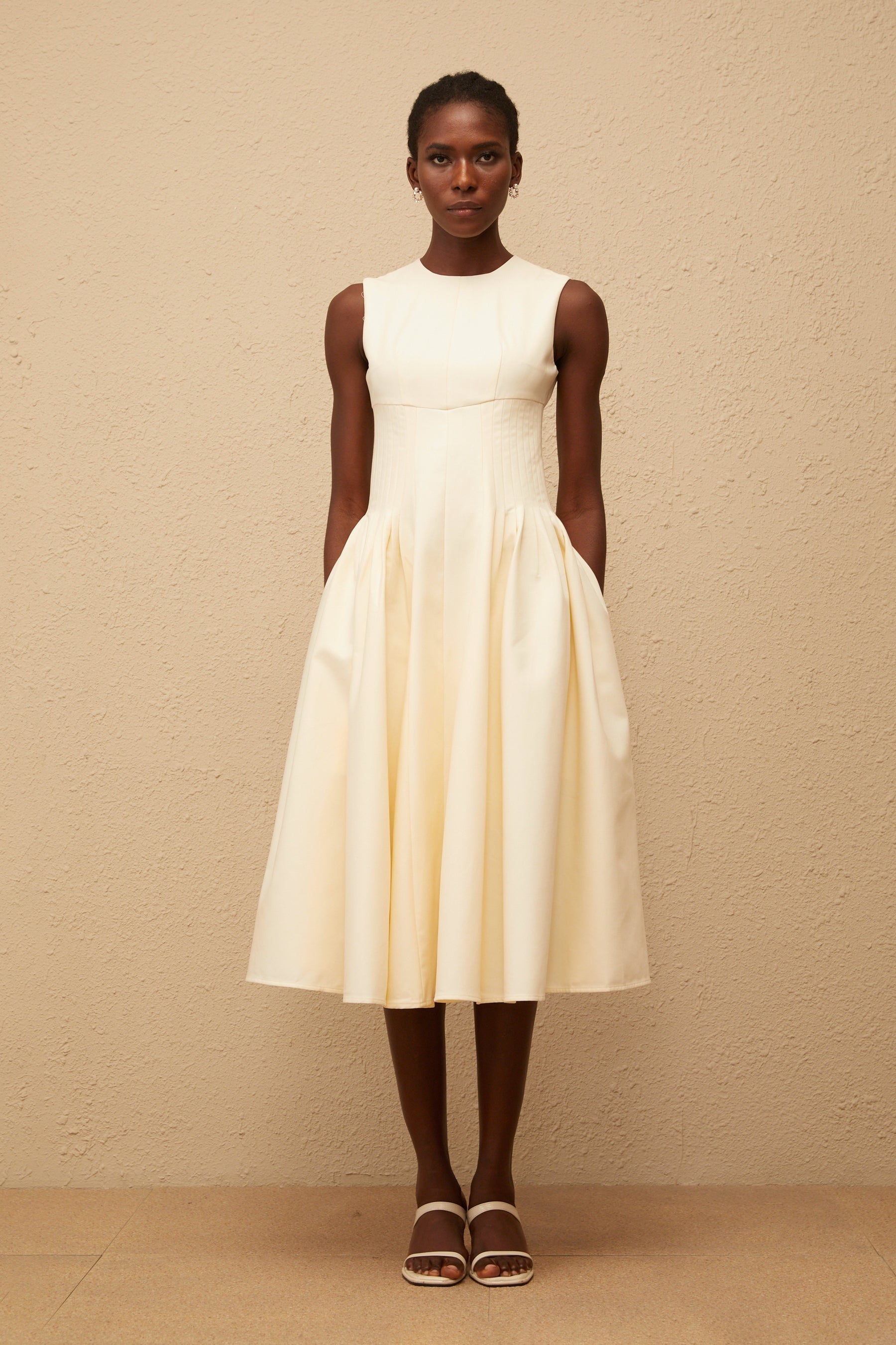 Velours Neutral Voluminous Midi Dress