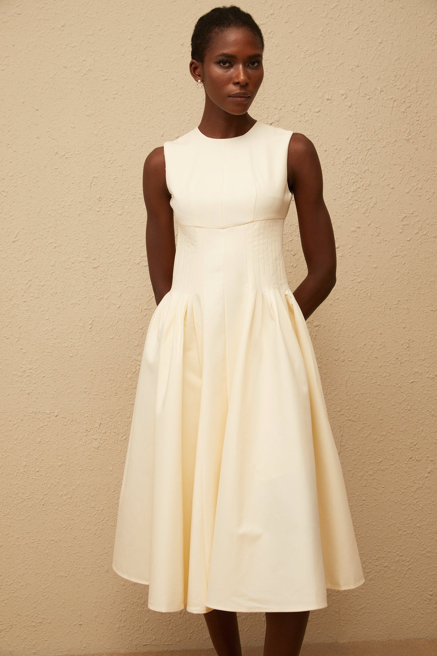 Velours Neutral Voluminous Midi Dress
