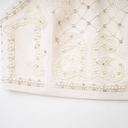 Vera Halterneck Skirt & Top Set in Neutrals Crystal Faux-pearl Embellishment