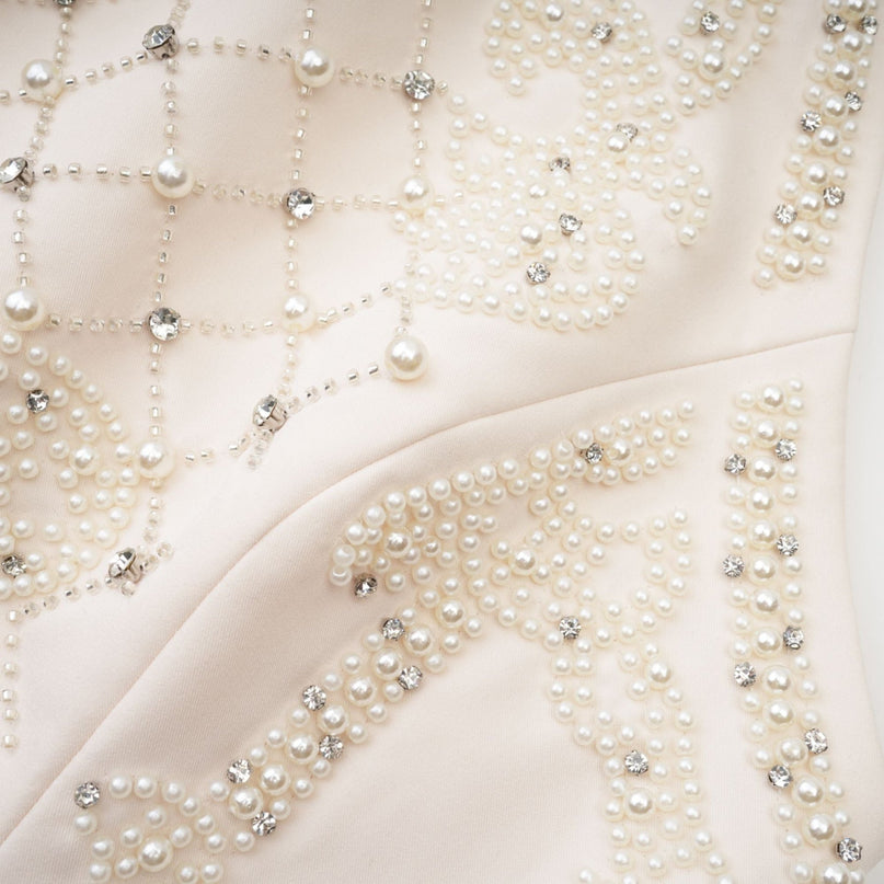 Vera Halterneck Skirt & Top Set in Neutrals Crystal Faux-pearl Embellishment
