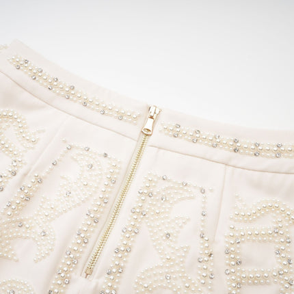 Vera Halterneck Skirt & Top Set Neutrals Crystal Faux-pearl Embellishment