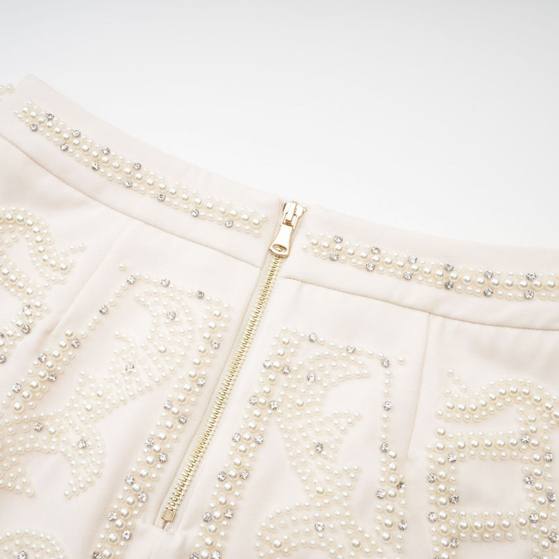 Vera Halterneck Skirt & Top Set Neutrals Crystal Faux-pearl Embellishment