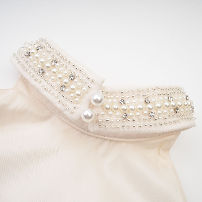 Vera Halterneck Skirt & Top Set in Neutrals with Crystal Faux-pearl Embellishment