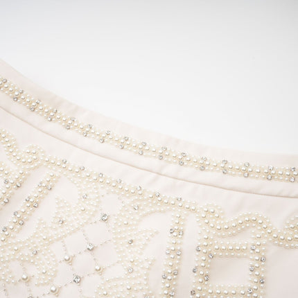 Vera Halterneck Skirt & Top Set in Neutrals Crystal Faux-pearl Embellishment