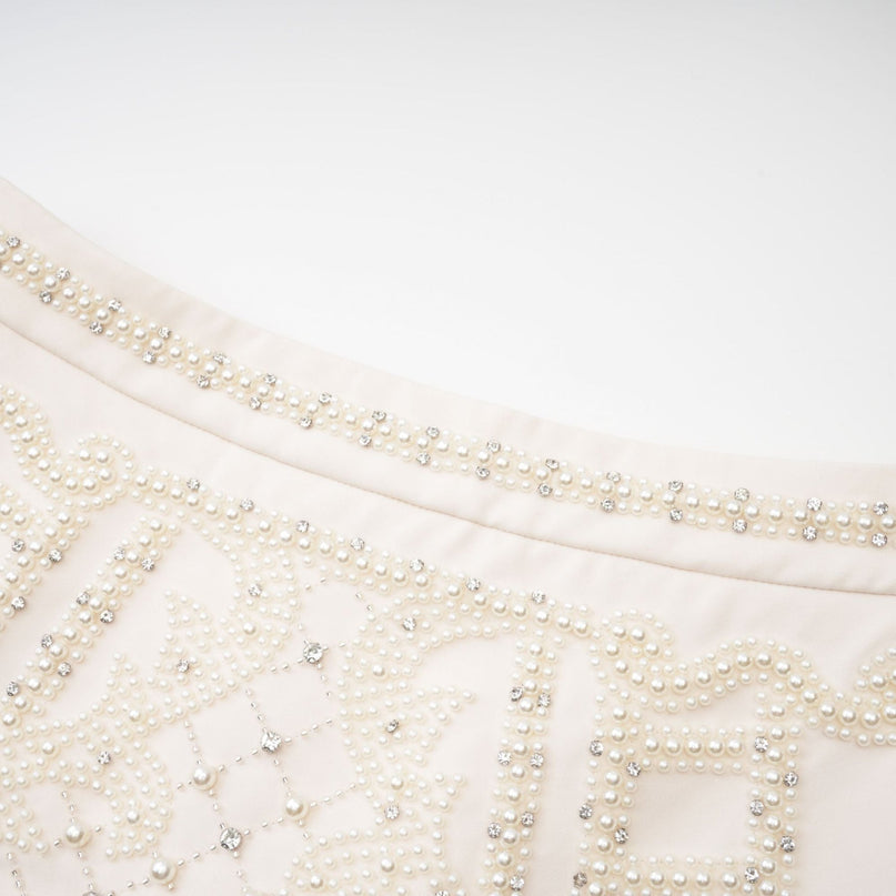 Vera Halterneck Skirt & Top Set in Neutrals Crystal Faux-pearl Embellishment