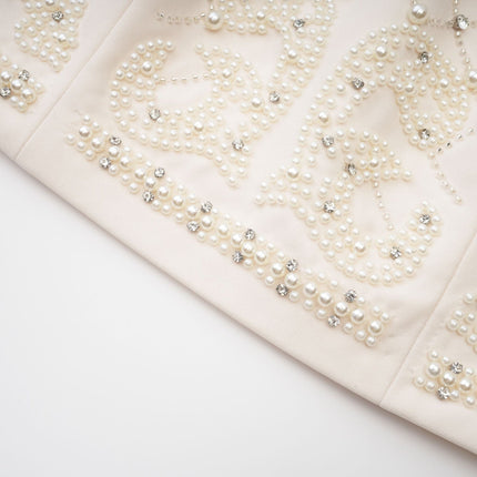 Vera Halterneck Skirt & Top Set in Neutrals with Crystal Faux-pearl Embellishment
