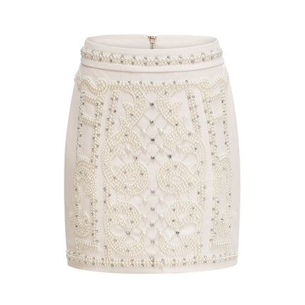 Vera Neutrals Crystal Faux-pearl Embellished Halterneck Skirt Top Set