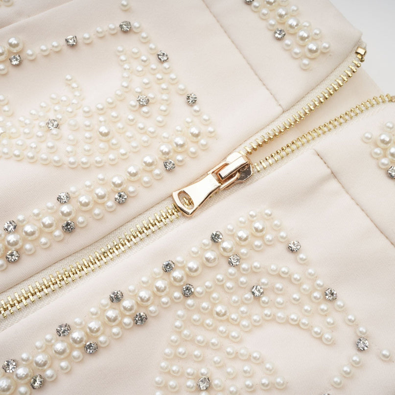 Vera Neutrals Crystal Faux-pearl Embellished Halterneck Skirt Top Set