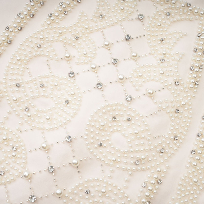 Vera Neutrals Crystal Faux-pearl Embellished Halterneck Skirt Top Set