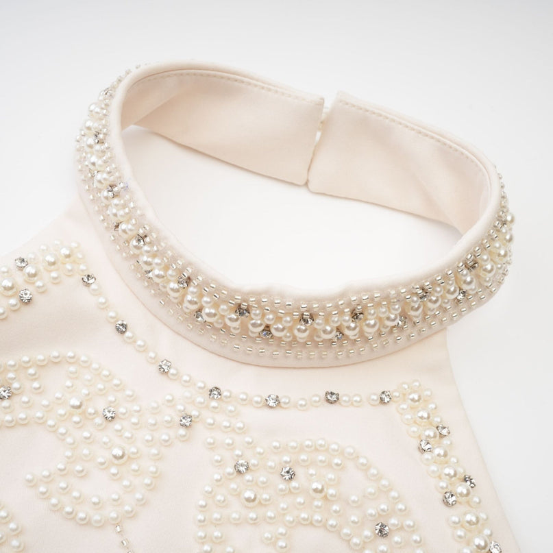 Vera Neutrals Crystal Faux-pearl Embellished Halterneck Skirt Top Set