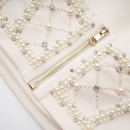 Vera Neutrals Crystal Faux-pearl Embellished Halterneck Skirt Top Set