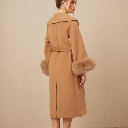 Vera Overcoat in Brown Wool with Fox Fur Accents