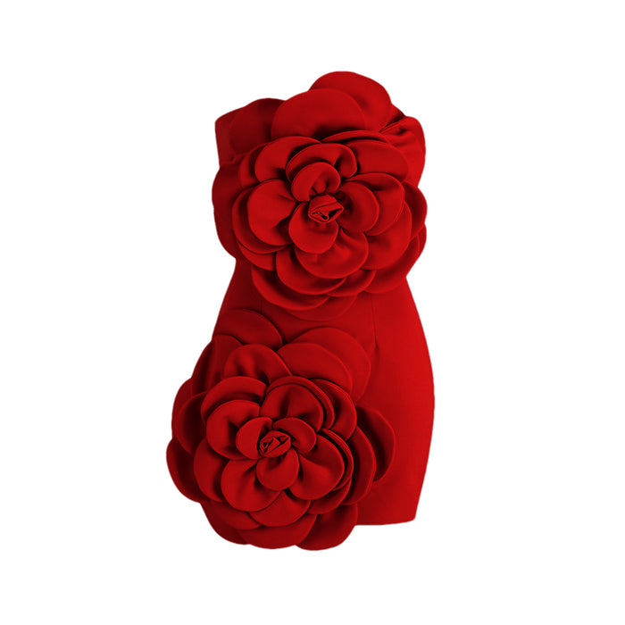 Vera Red Faux-Flower Strapless Dress 100% Polyester