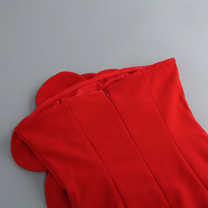 Vera Red Faux-Flower Strapless Dress 100% Polyester
