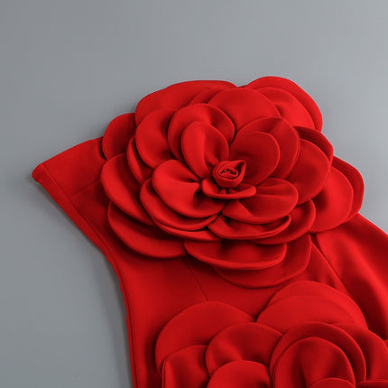 Vera Red Floral Sleeveless High-Waisted Dress