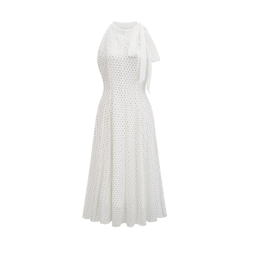 Vera White Crystal Embellished Midi Dress