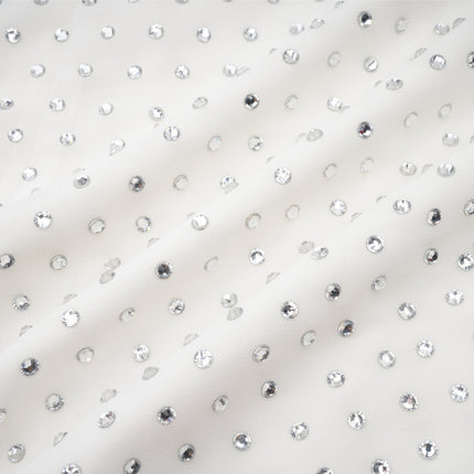 Vera White Crystal Embellished Midi Dress with Bow Detailing and Double-Layer Design