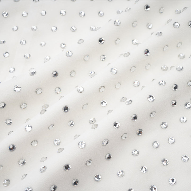 Vera White Crystal Embellished Midi Dress with Bow Detailing and Double-Layer Design