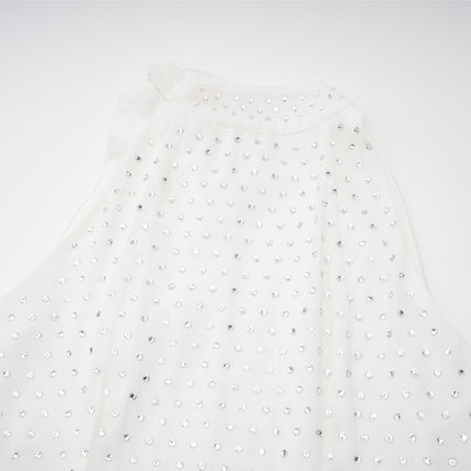Vera White Midi Dress Crystal Embellishment Bow Detailing Double Layer Design Side Zip Fastening Chic Elegant Sophisticated Opulent