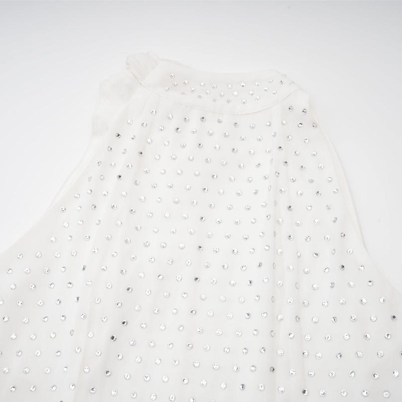 Vera White Midi Dress Crystal Embellishment Bow Detailing Double Layer Design Side Zip Fastening Chic Elegant Sophisticated Opulent