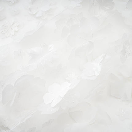 Vera White Mini Dress with Off-the-Shoulder Silhouette and Faux Flower Embellishments