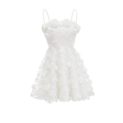 Vera White Off-The-Shoulder Mini Dress with Faux Flower Embellishments