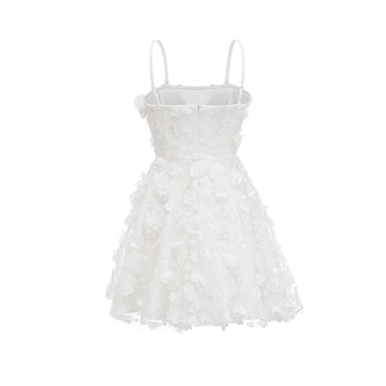 Vera White Off-the-Shoulder Mini Dress with Faux Flower Embellishments