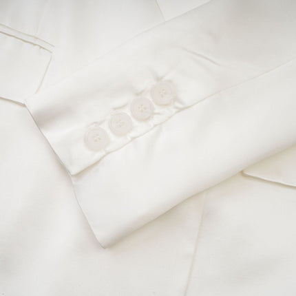 Vera White Silk Double-Breasted Blazer with Striking Shoulder Pads and Notched Lapels