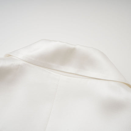 Vera White Silk Double Breasted Blazer with Striking Shoulder Pads and Notched Lapels