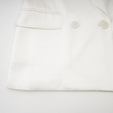 Vera White Silk Double-Breasted Blazer with Striking Shoulder Pads and Notched Lapels