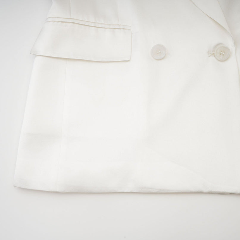 Vera White Silk Double-Breasted Blazer with Striking Shoulder Pads and Notched Lapels