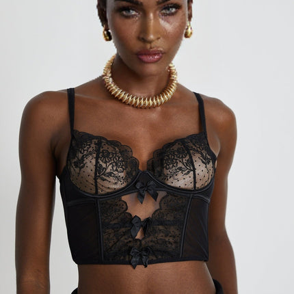 Veronica Black Lace Bow Vest Top