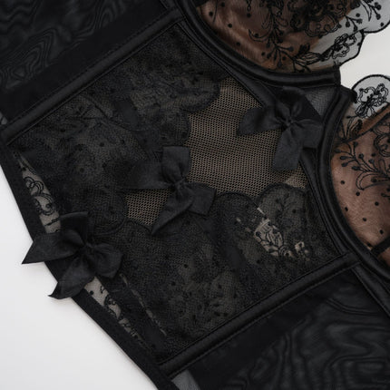 Veronica Black Lace Bow Vest Top