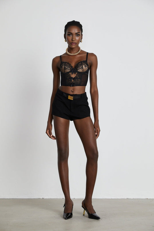 Veronica Black Lace Bow Vest Top