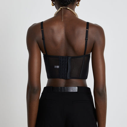 Veronica Black Lace Vest Top with Bow Embellishment