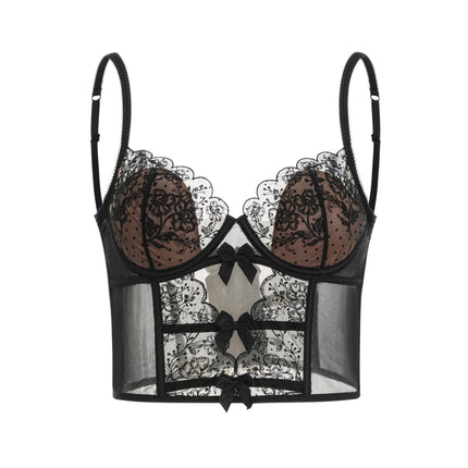 Veronica Black Lace Vest Top with Bow Embellishment