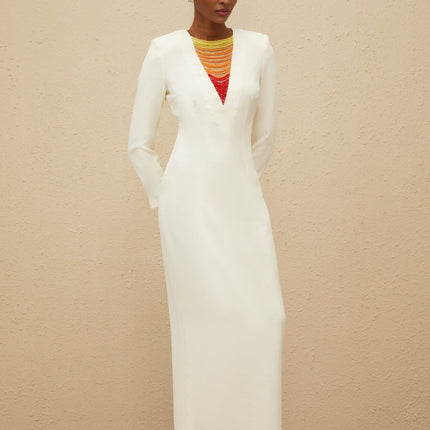 Veronica White Beaded Maxi Dress with Rhinestone Embellishments