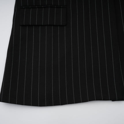Veronika Black Pinstripe Blazer Peak Lapels Open Back Design
