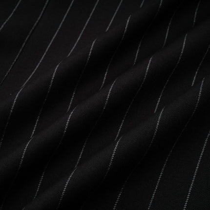 Veronika Black Pinstripe Blazer with Peak Lapels and Open Back Design