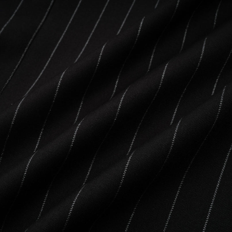Veronika Black Pinstripe Blazer with Peak Lapels and Open Back Design